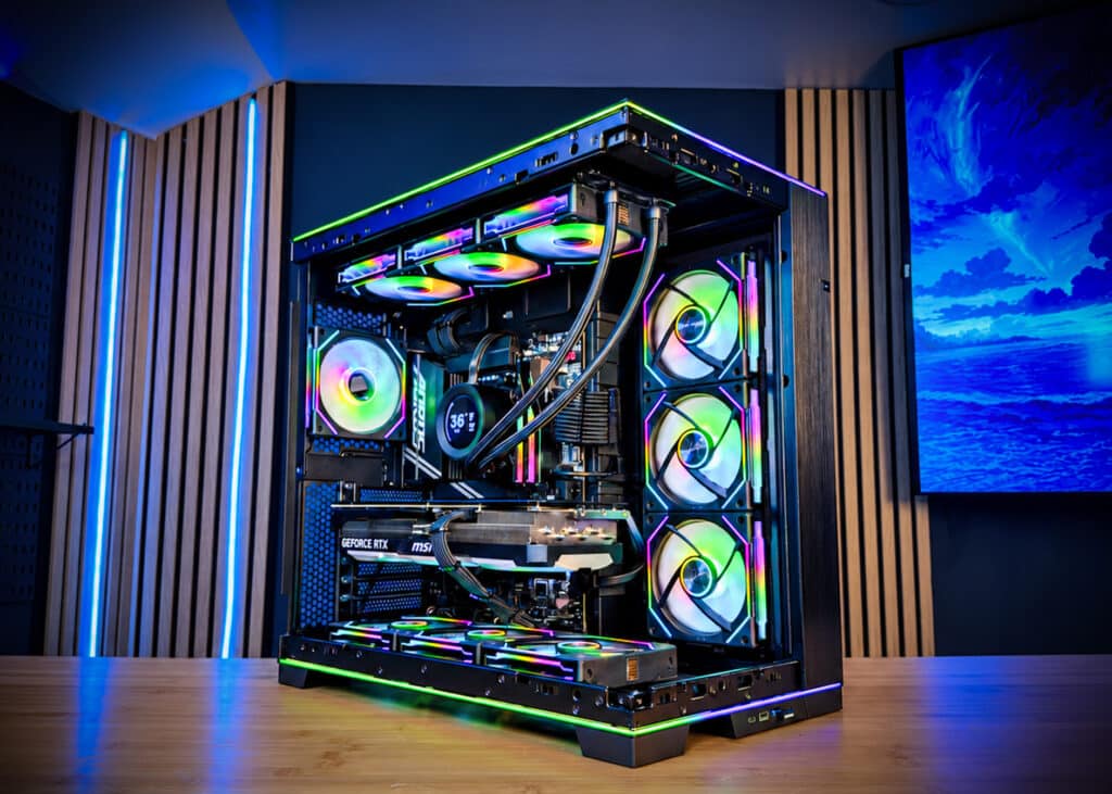 Elixir RTX 5080 gaming PC by CPUBLD — hand-assembled with RGB lighting and clean cable management, Jersey City NJ